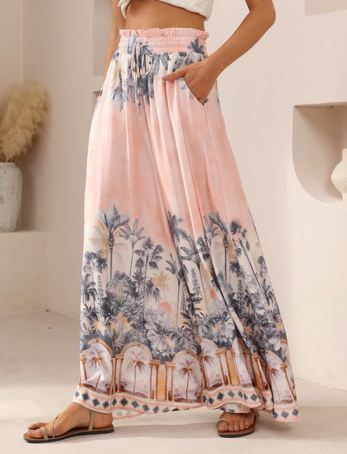 Palm Palazzo Pants - Pink
