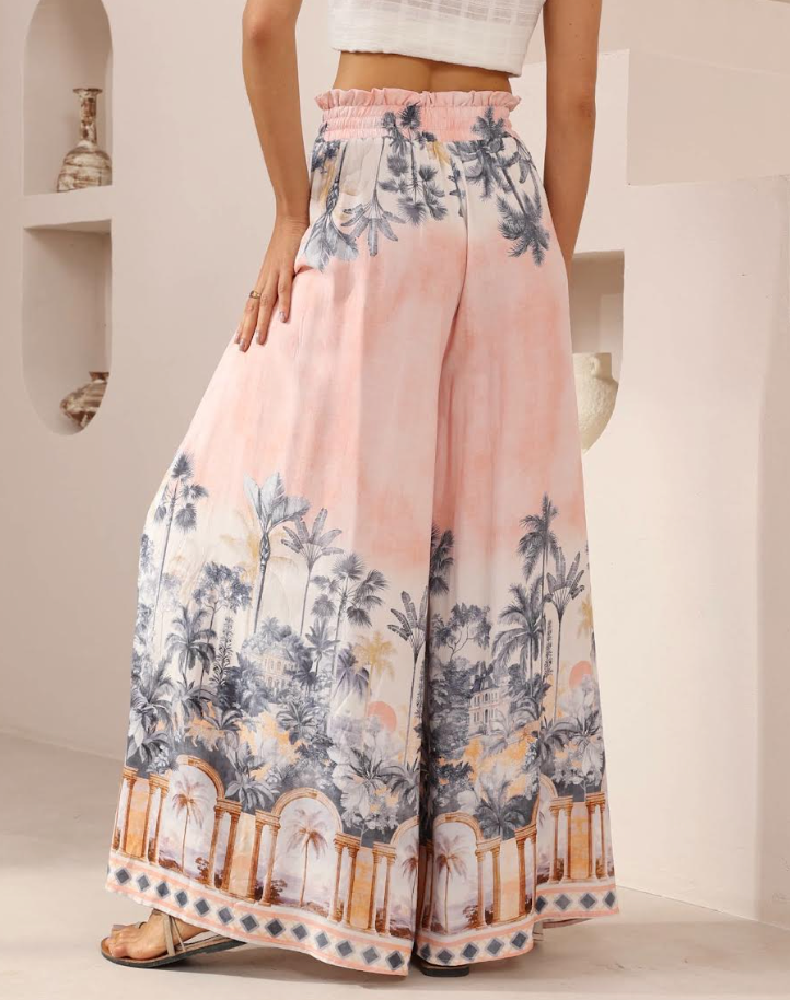 Palm Palazzo Pants - Pink