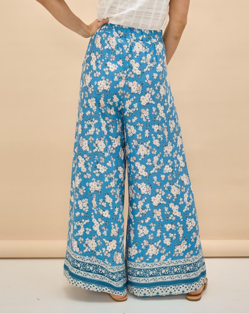 Tassel tie front Pants - Blue floral