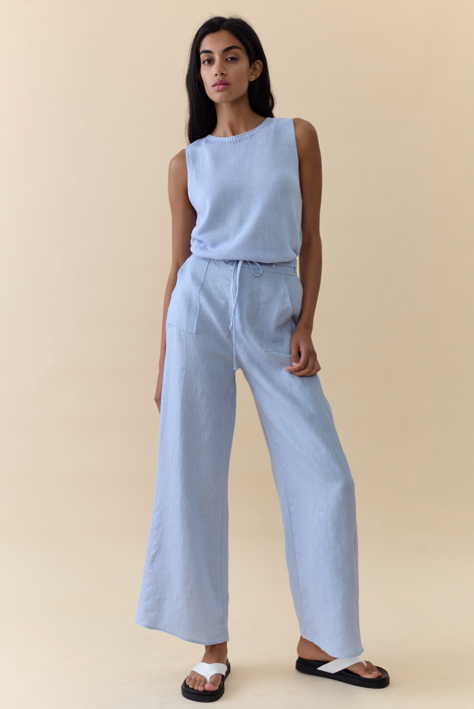 Little Lies Knit Spring Tank Top - Soft blue