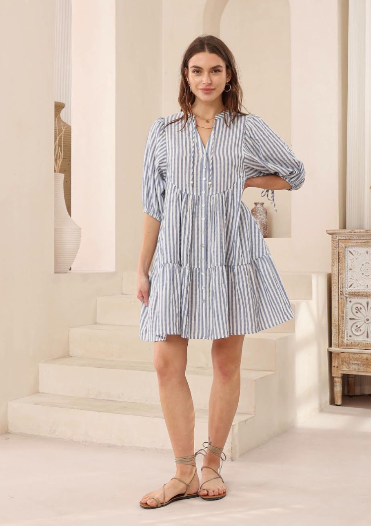 Babydoll Stripe Dress - Blue Stripe