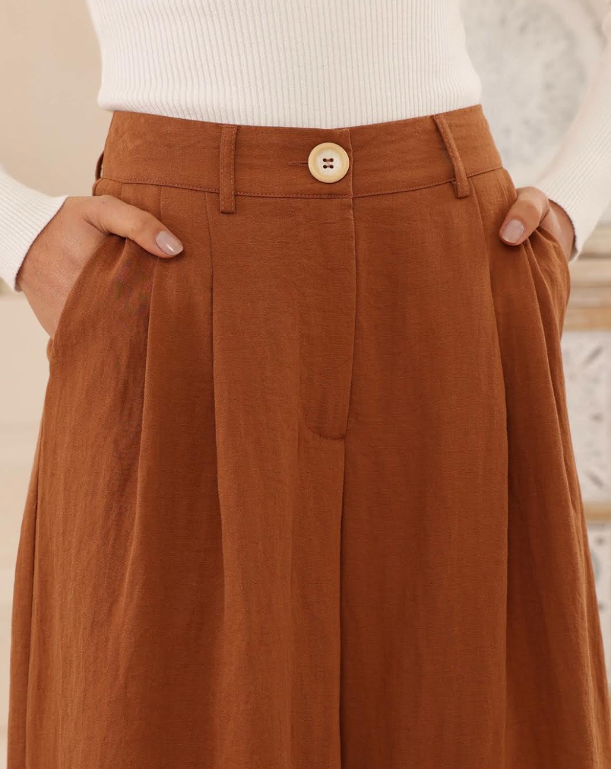 Viscose Blend Pants - Rust
