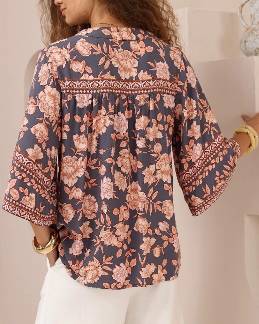 Short Sleeve Blouse - Rose Floral