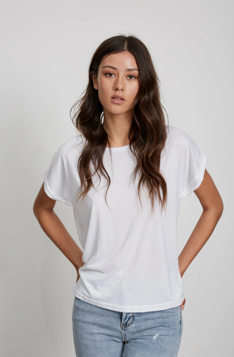 Fave restocked! Little Lies basic Roll Sleeve Tee - White