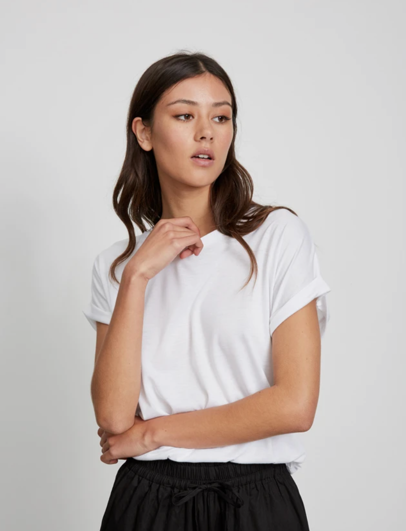 Fave restocked! Little Lies basic Roll Sleeve Tee - White