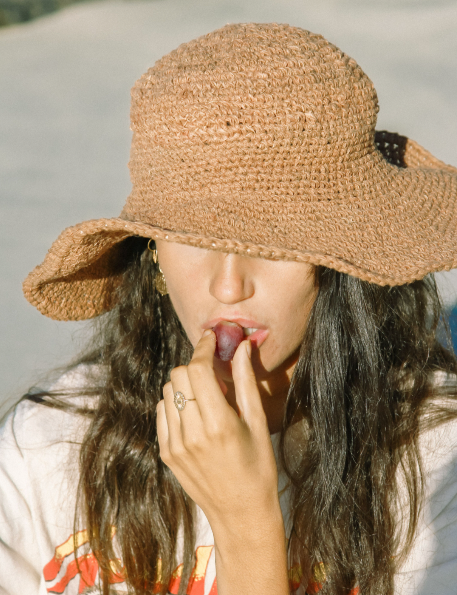 Hemp + Cotton Woven Hat - by hobo & hatch - Polly short brim - Clay