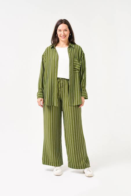 Relaxed Neave Stripe Pants - Green