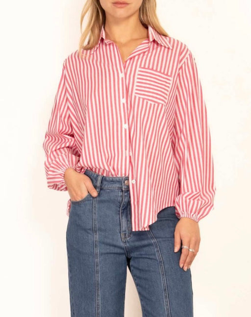 Elastic Sleeve Stripe Shirt - Red and White