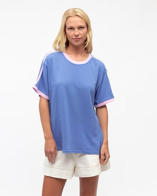Boxy Vintage Stripe sleeve Tee - Blue and pink