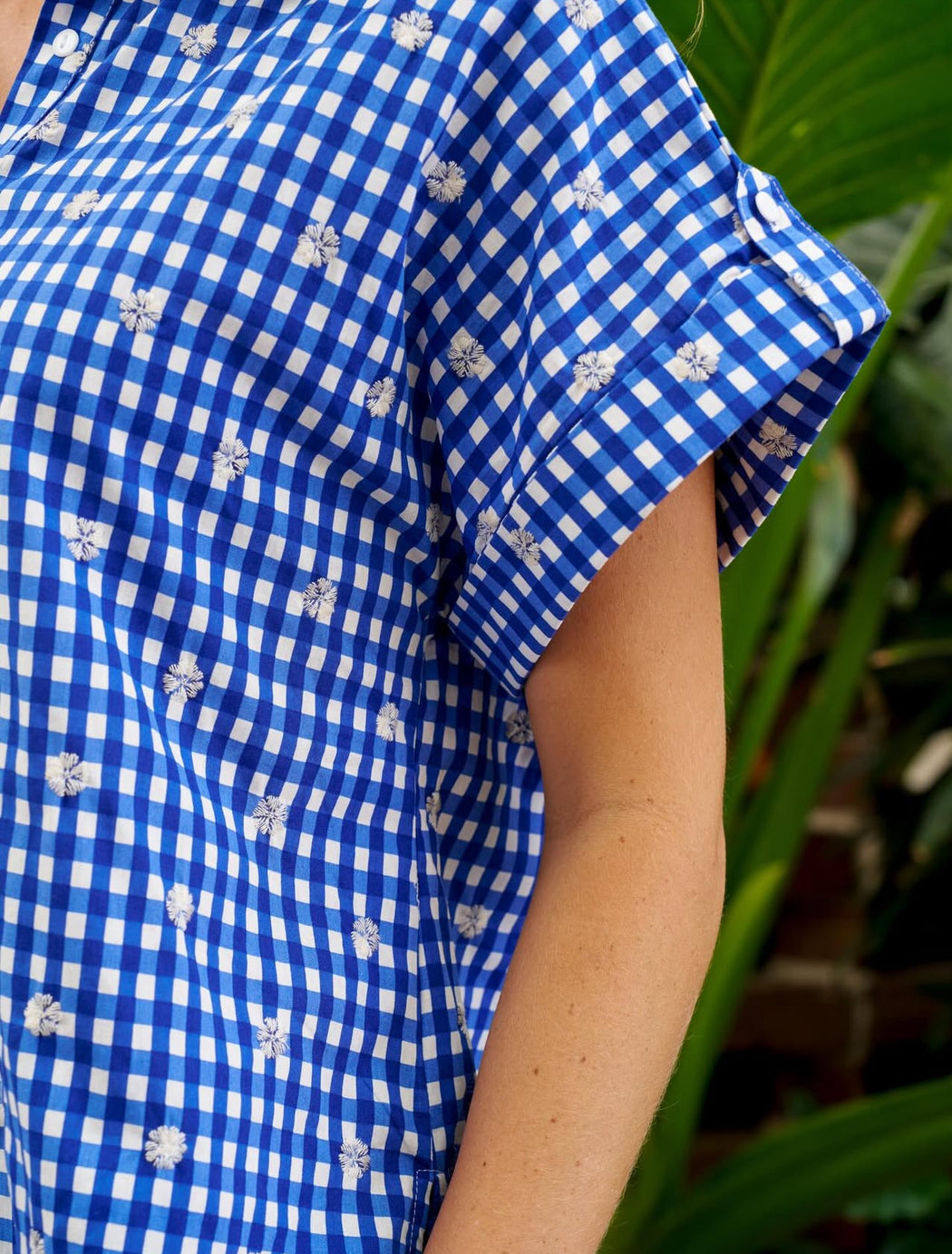 Cotton Short Sleeve Shirt - Blue check