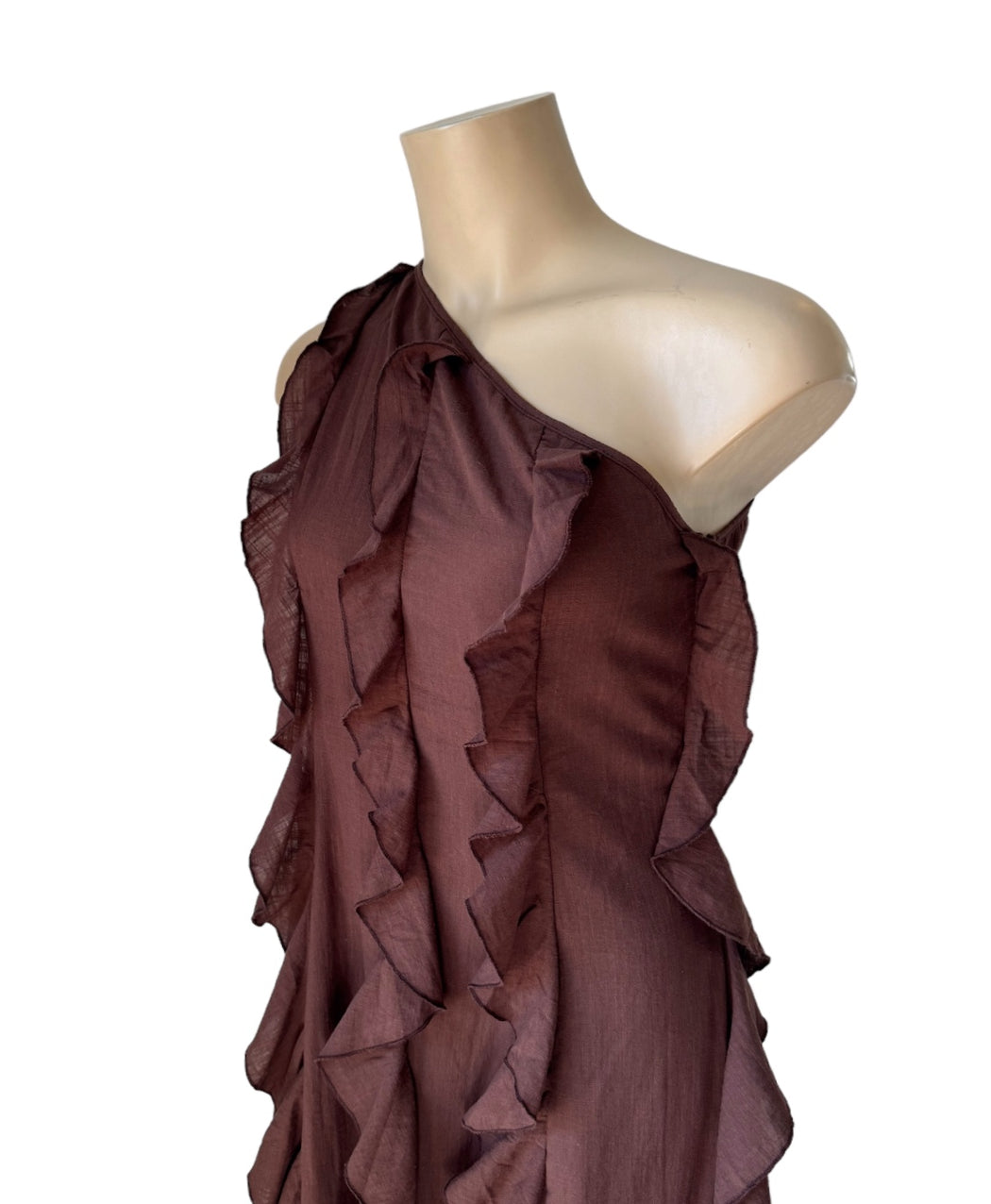One shoulder Ruffle Maxi Dress  - Chocolate
