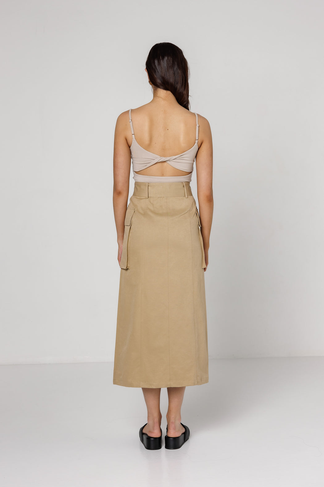 3/4 Belted Midi Skirt - Tan