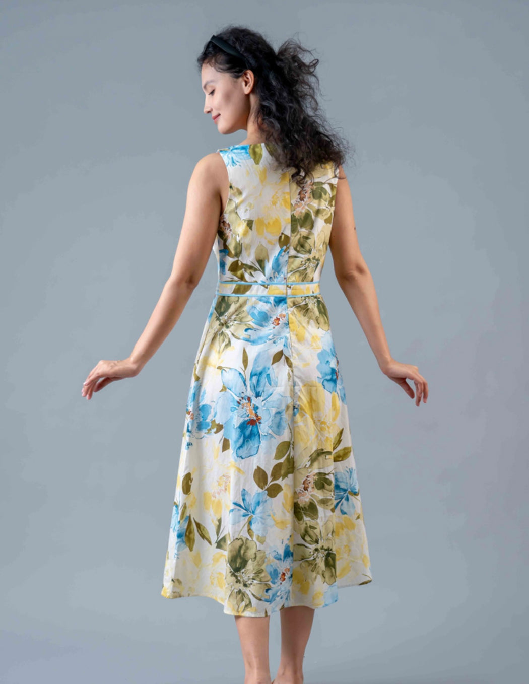 Midi Dress - Yellow and blue floral