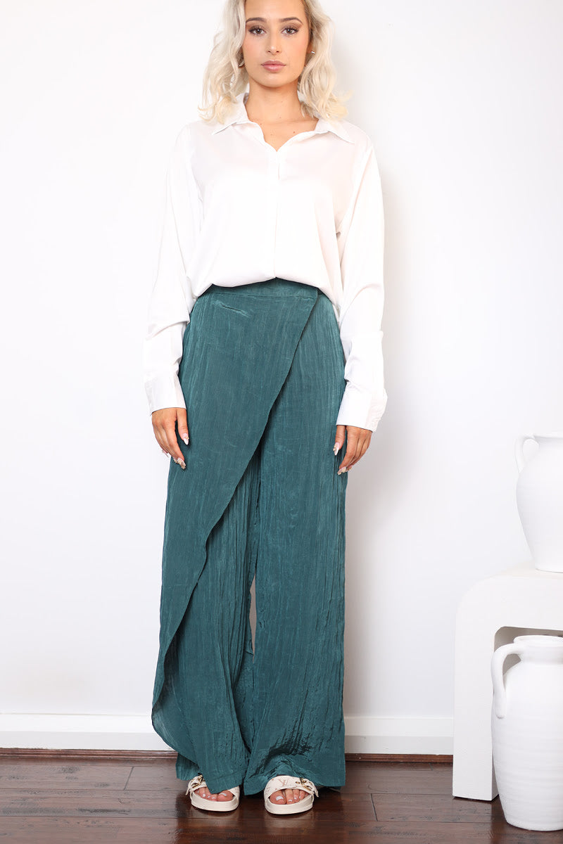 Crinkle wrap detail Pants - Teal