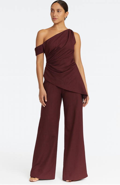 Off shoulder Linen blend Set - Burgundy