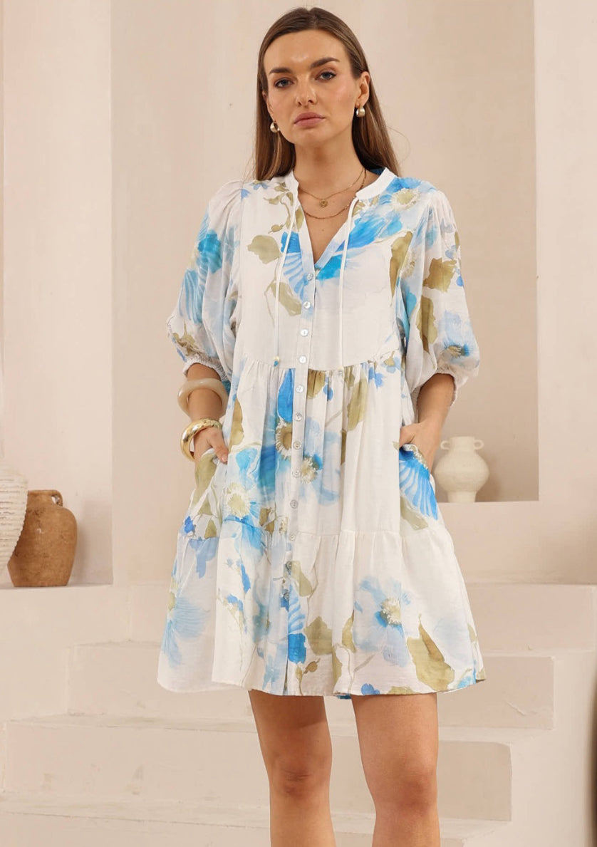 Babydoll Dress - Blue floral