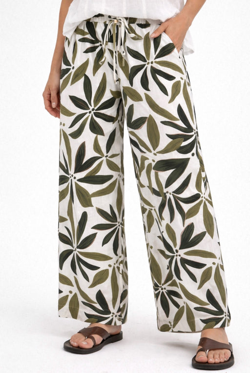 Straight leg Pants - Leaf print Green