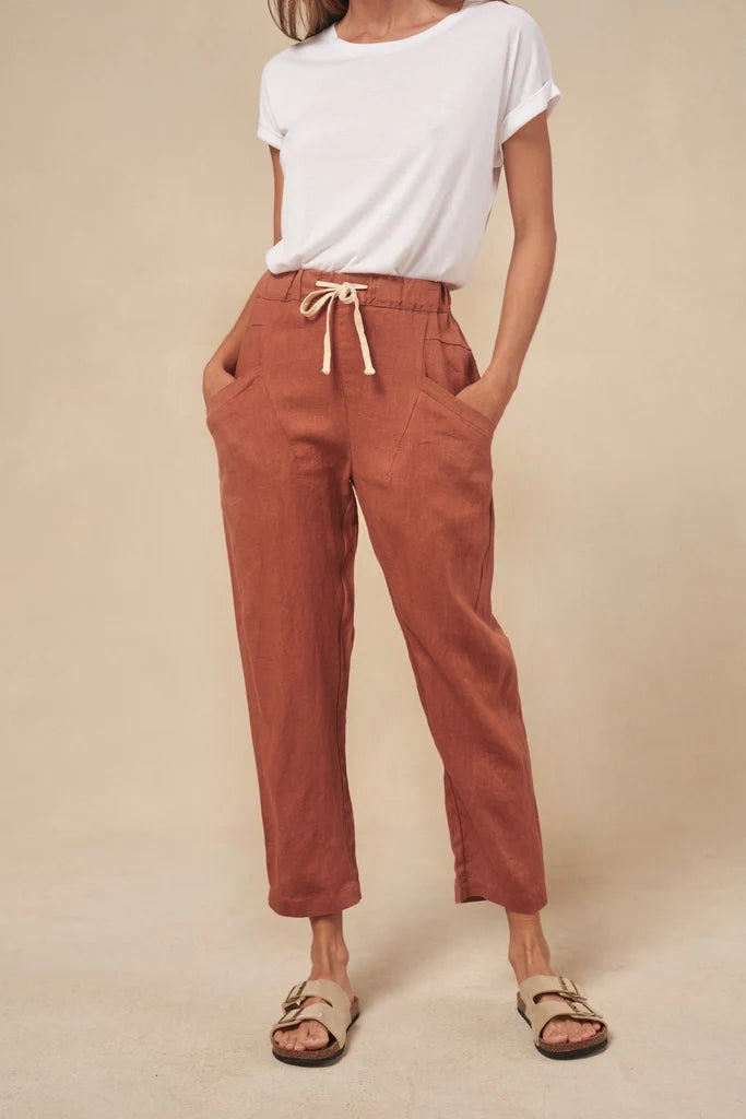 Little Lies Luxe Linen Jogger Pants - Rust