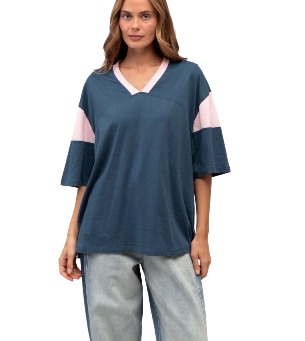 Splice Tee - Navy and Pink