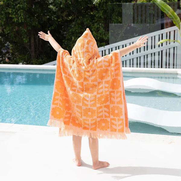 Kids towel Poncho - Orange print