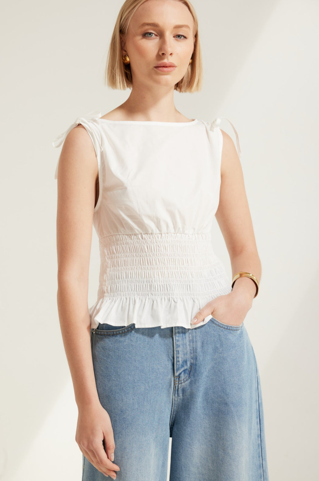 Ruched Cami Top - White