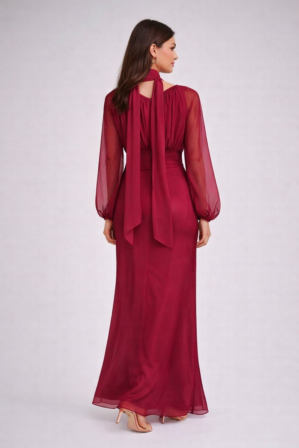 Balloon Sleeve Evening Dress - Ruby