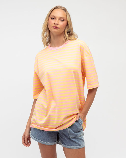 Boxy Stripe sleeve Tee - Pink and Yellow