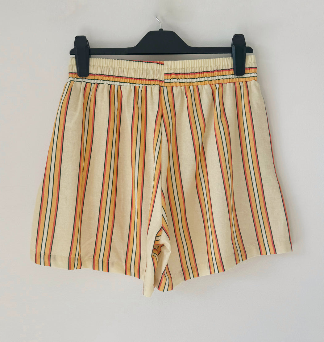 Little Lies Stripe Cotton Shorts - Lemon and Peach