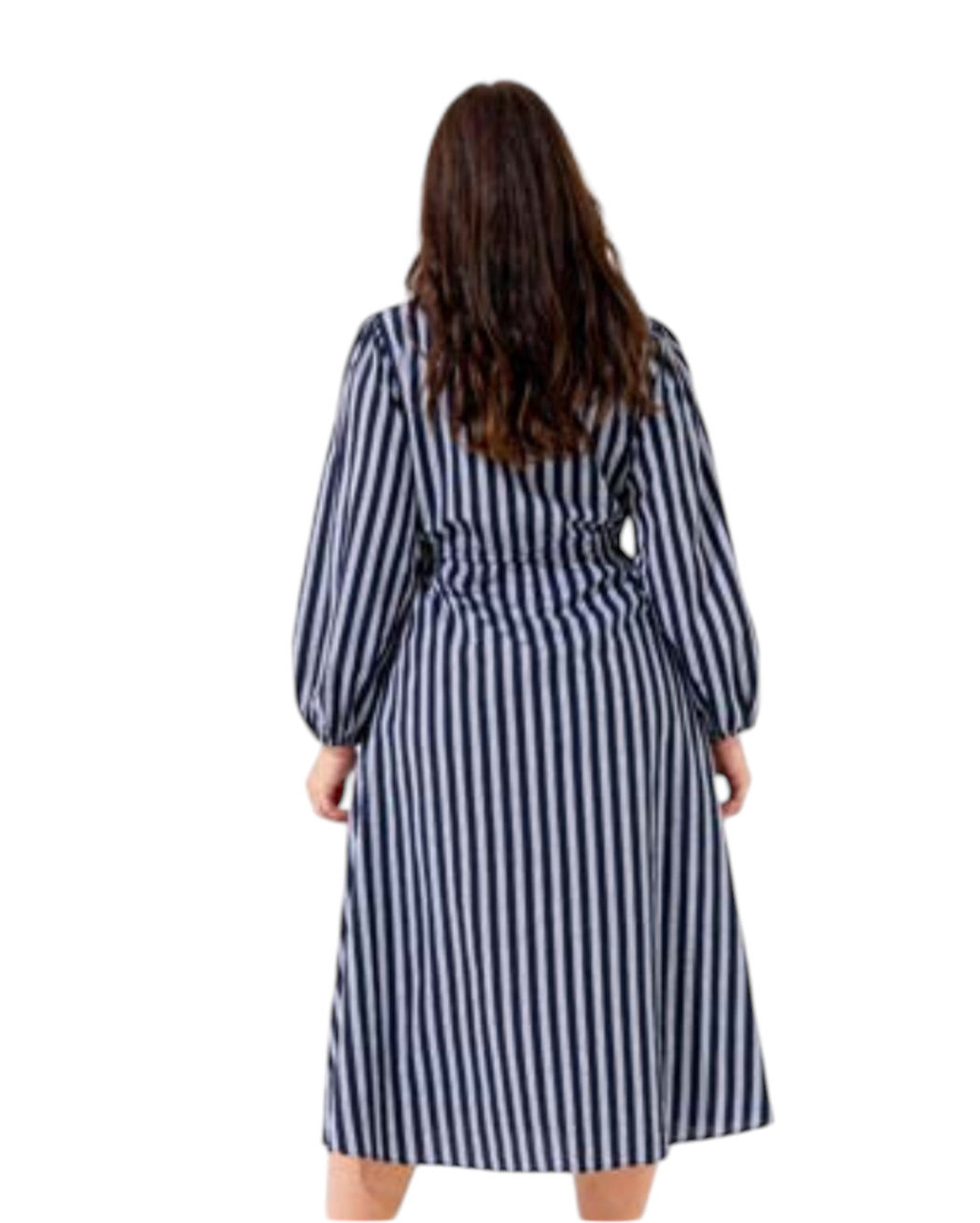 Best Seller Stripe Cotton Midi Dress -  Soft Grey and Navy