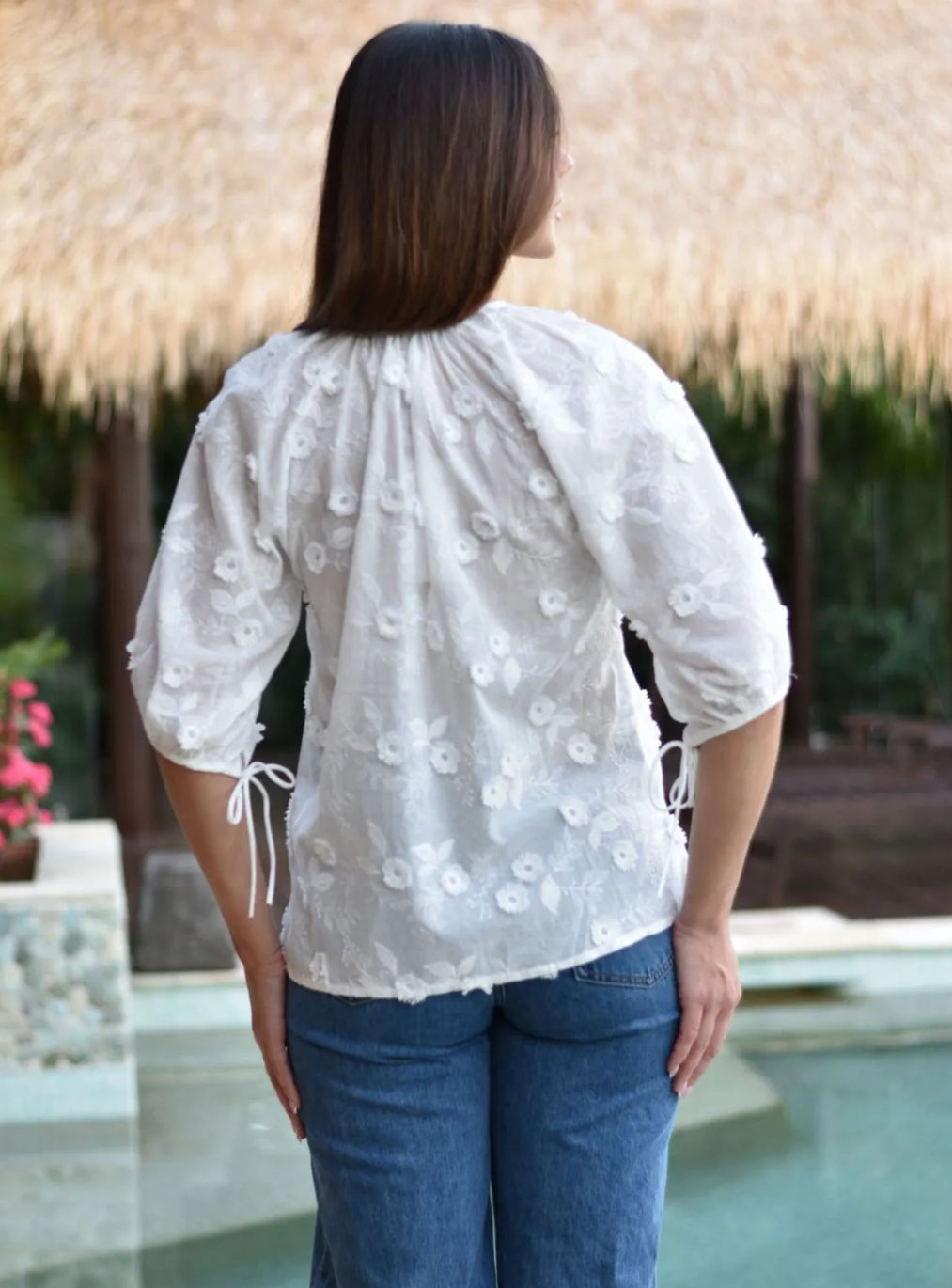 Embroidered floral Cotton blouse - White flowers