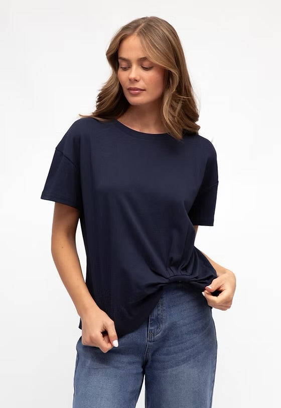 Easy Tuck Cotton Tee - Navy