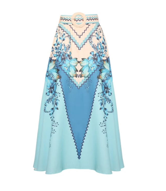 Cotton Midi Skirt- Blue floral