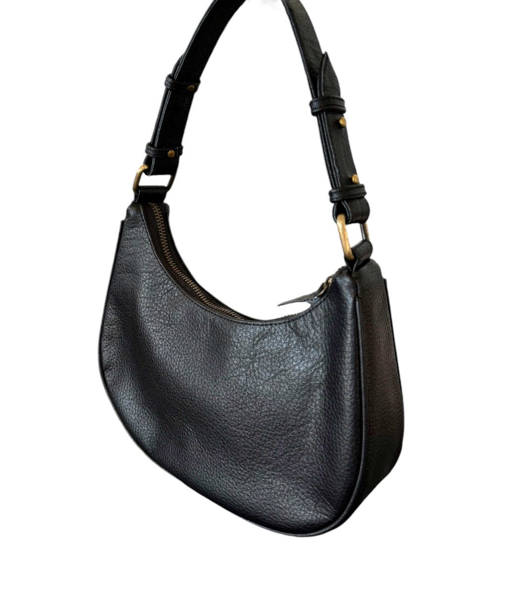 Hobo and Hatch Genuine Leather Clara Mini Shoulder Bag - Textured Noir (black)