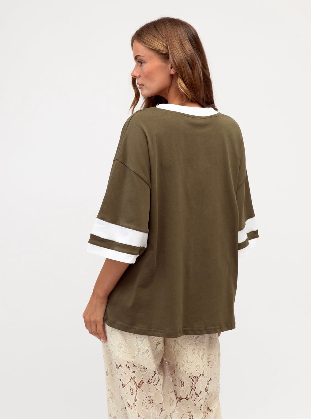 Olive Stripe Tee - Olive green