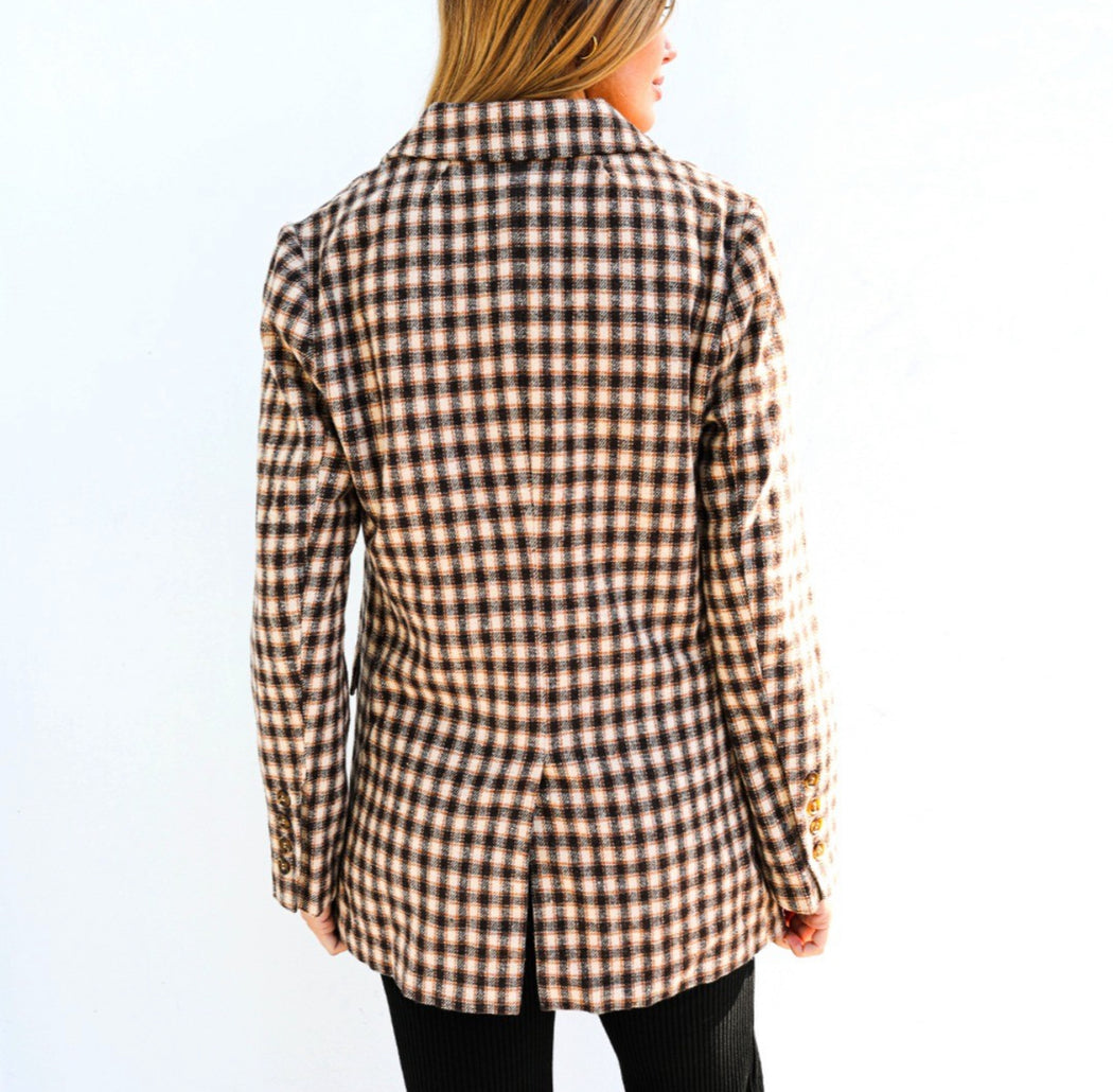 Check Blazer - Tan and white