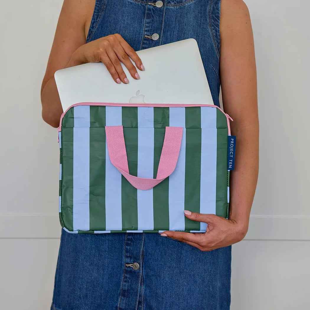 Project Ten Laptop Case - Green Blue stripe