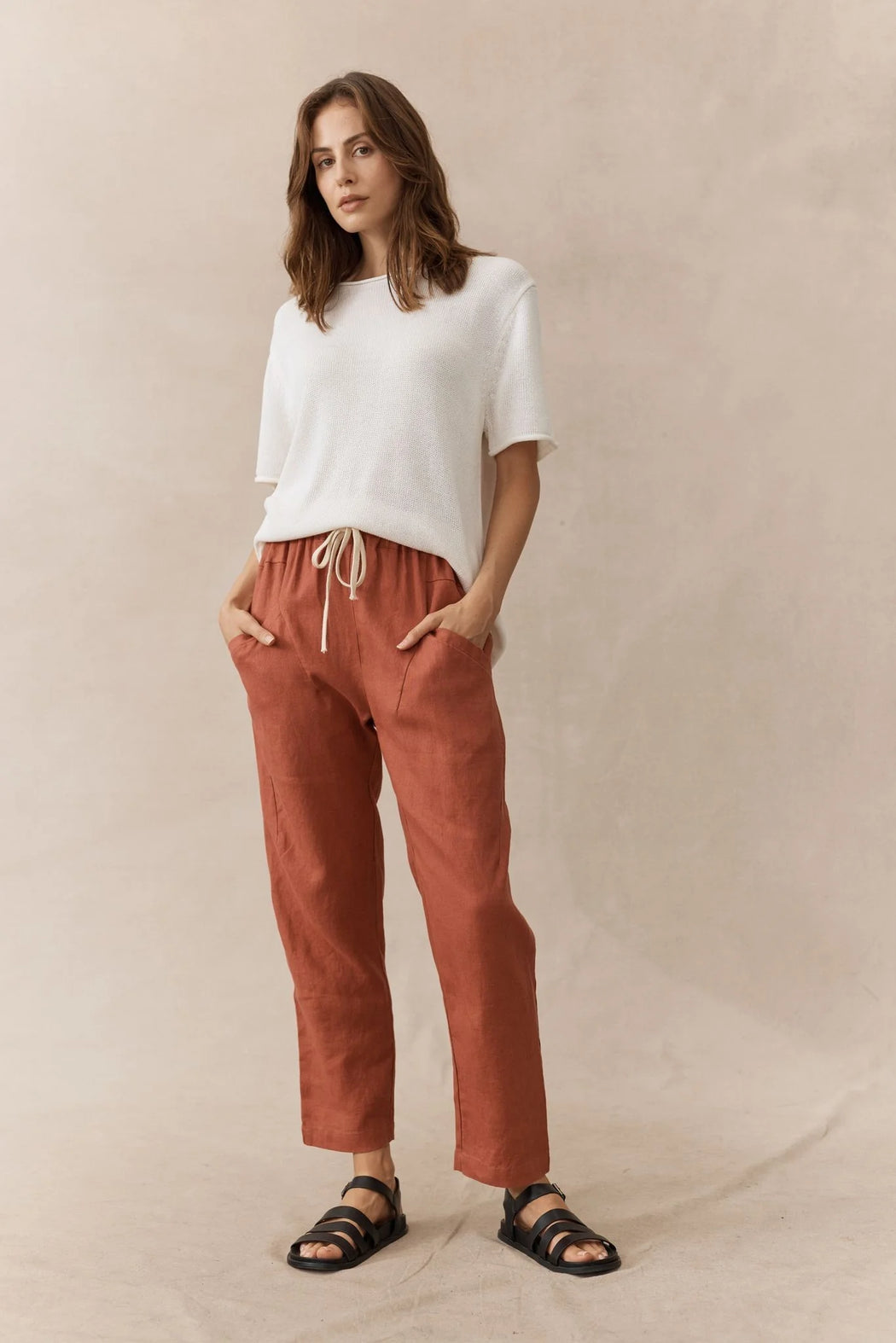 Little Lies Luxe Linen Jogger Pants - Rust