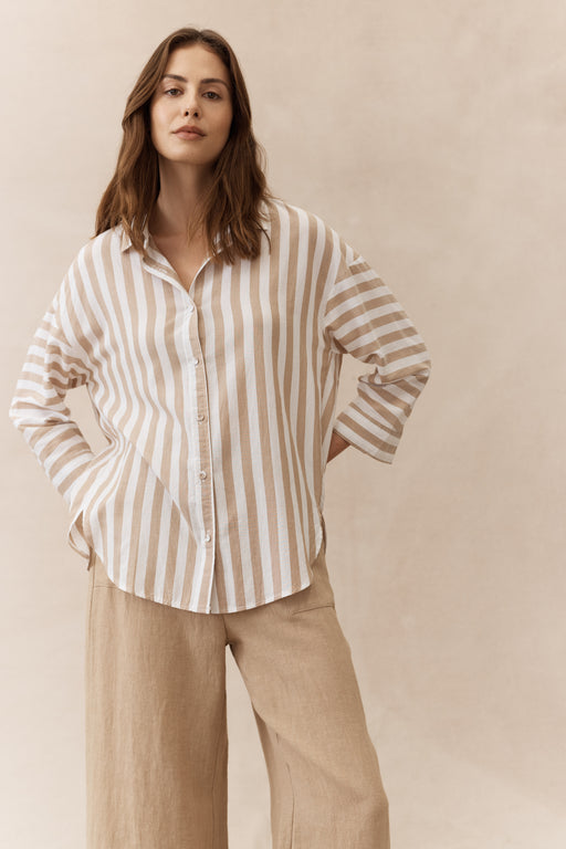 Little Lies Stripe Shirt - White and Beige