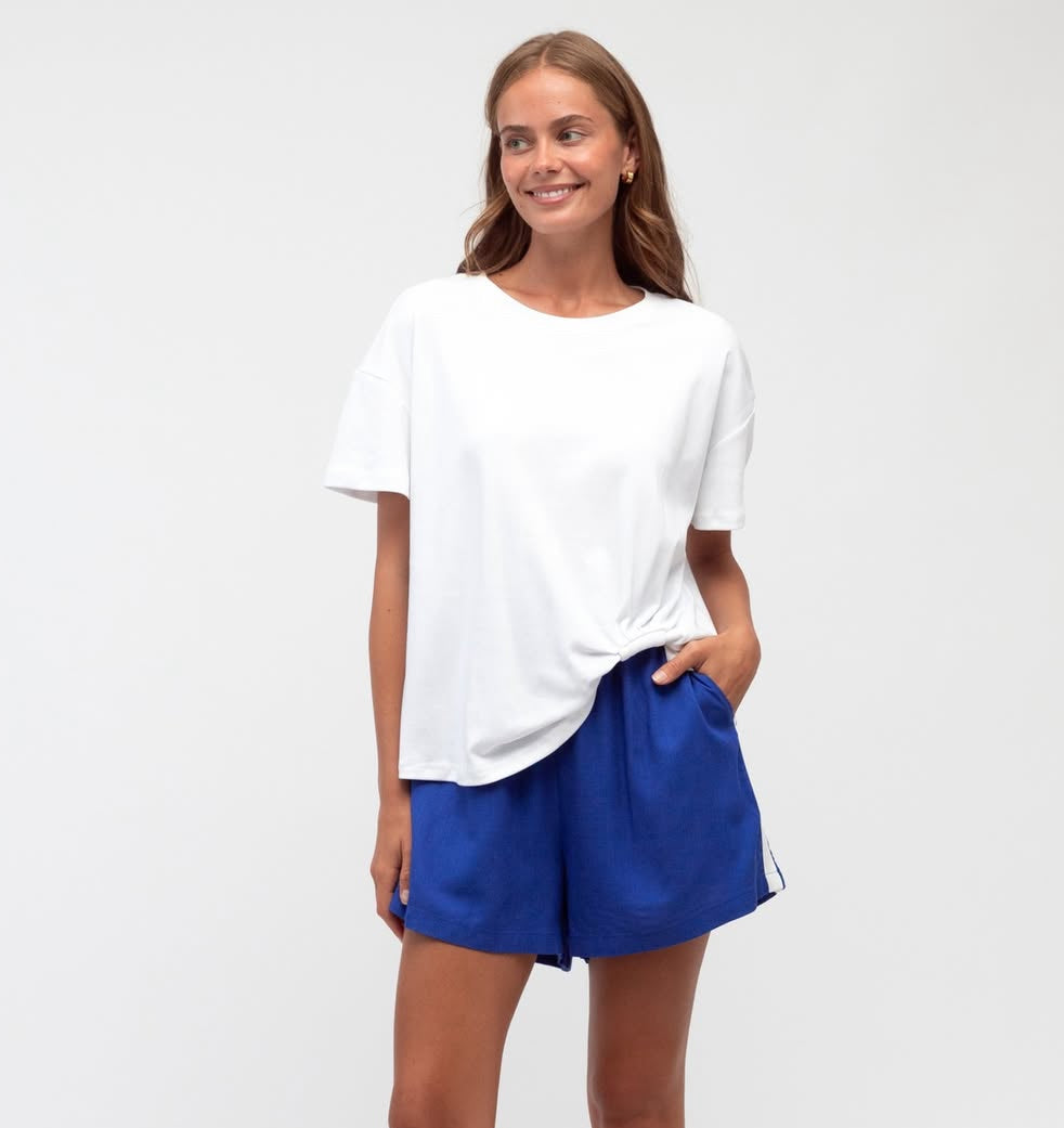 Gathered hem Cotton Tee - White