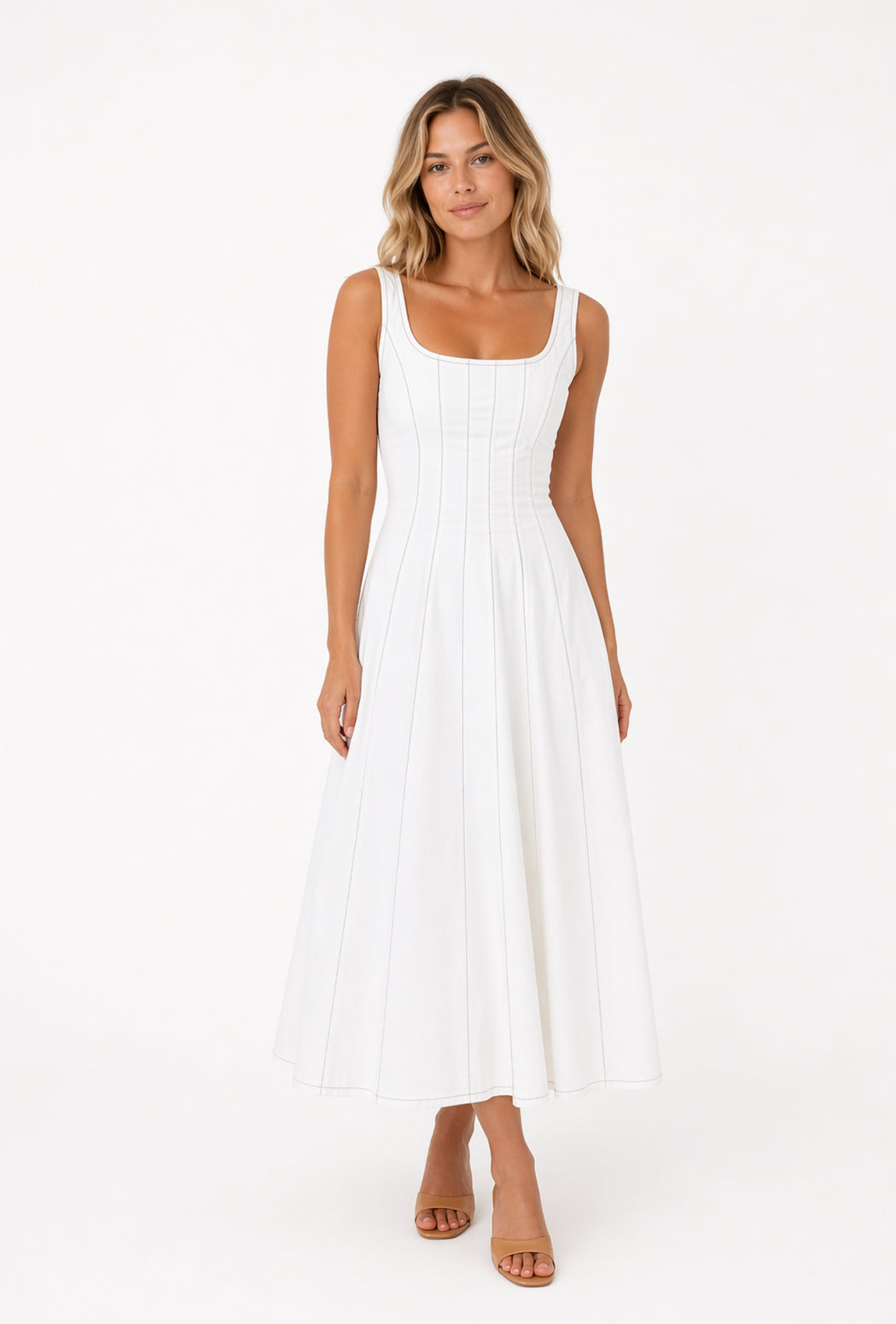 Denim Midi Dress - White