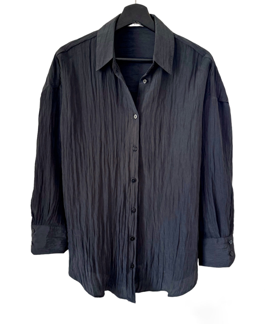 Crinkle button down Blouse - Charcoal