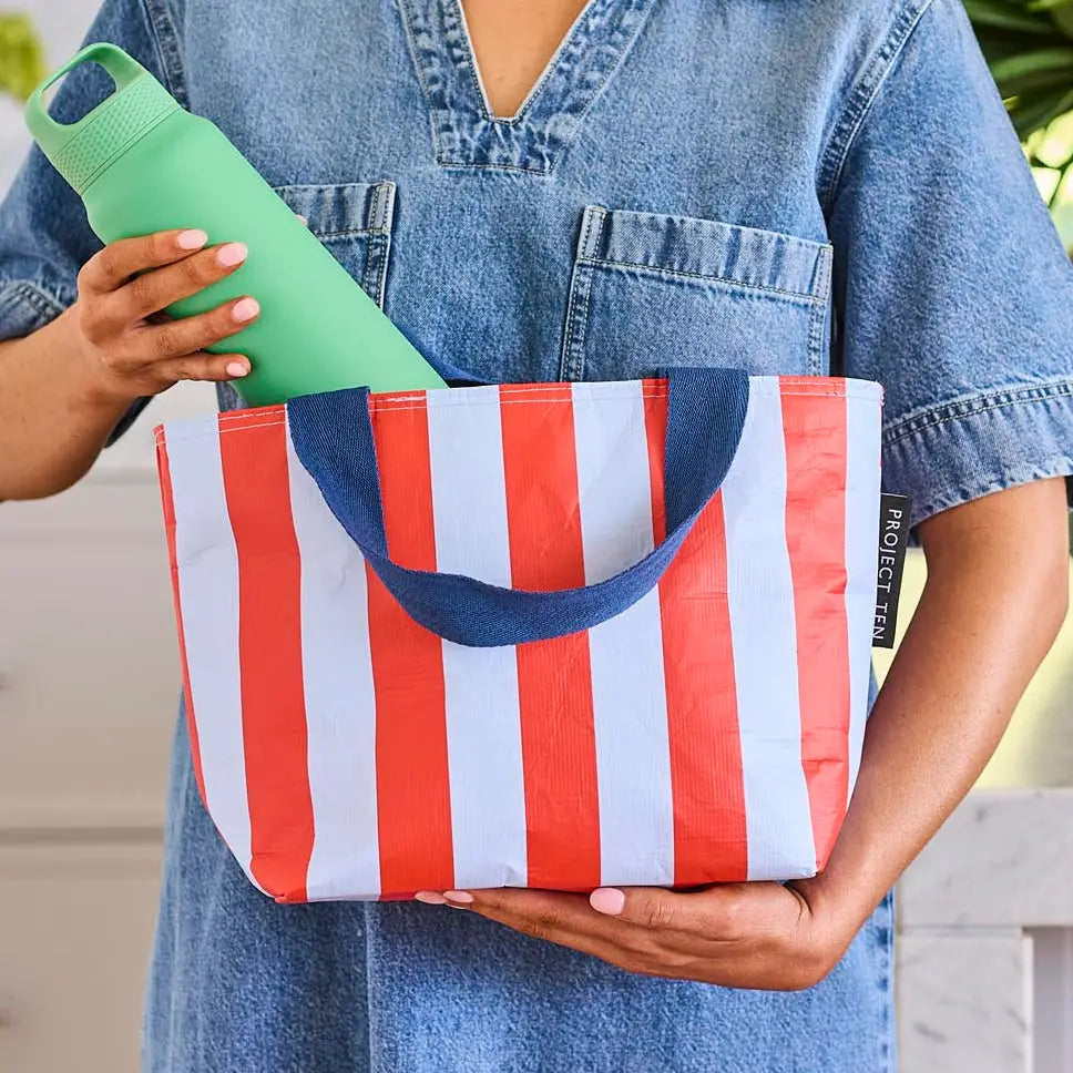 Project Ten Zip Mini Tote Bag - Red Blue Stripe
