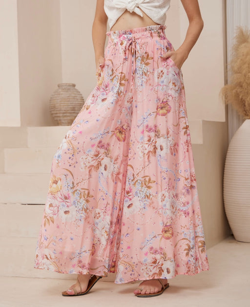 Lightweight Rayon Palazzo Pants - Pink Floral