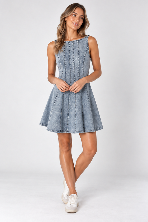 Denim Mini Dress - Light Blue