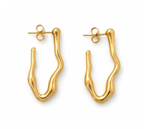 Denvi 18K Gold Plated Huggie Hoops - Wavy stud