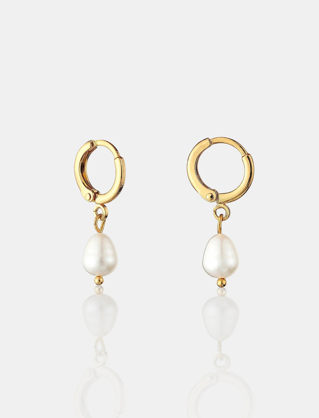 Gold Single Pearl Drop Hoops