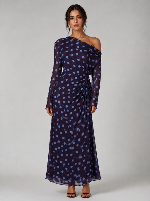 Off shoulder Maxi Dress - Indigo and cornflower Blue