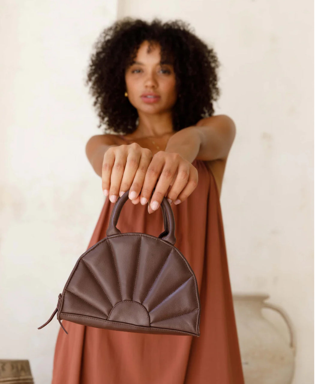 Hobo and Hatch Genuine Leather Soleil Mini Tote- Cocoa