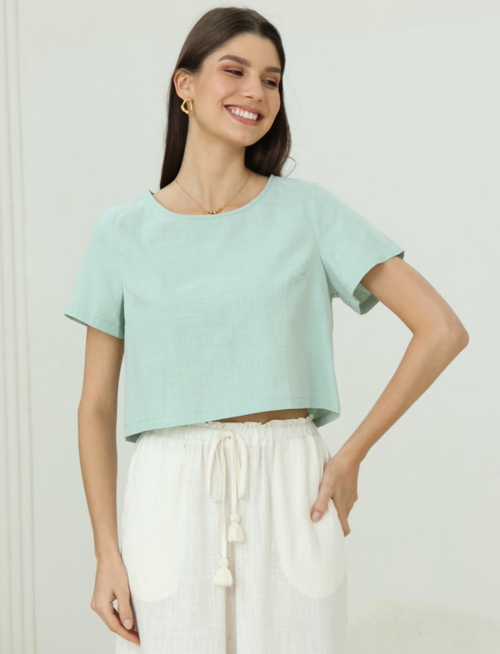 Cropped Cotton Top - Sage Green