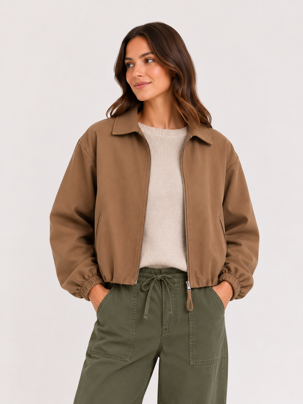 Crop Zip Jacket - Tan